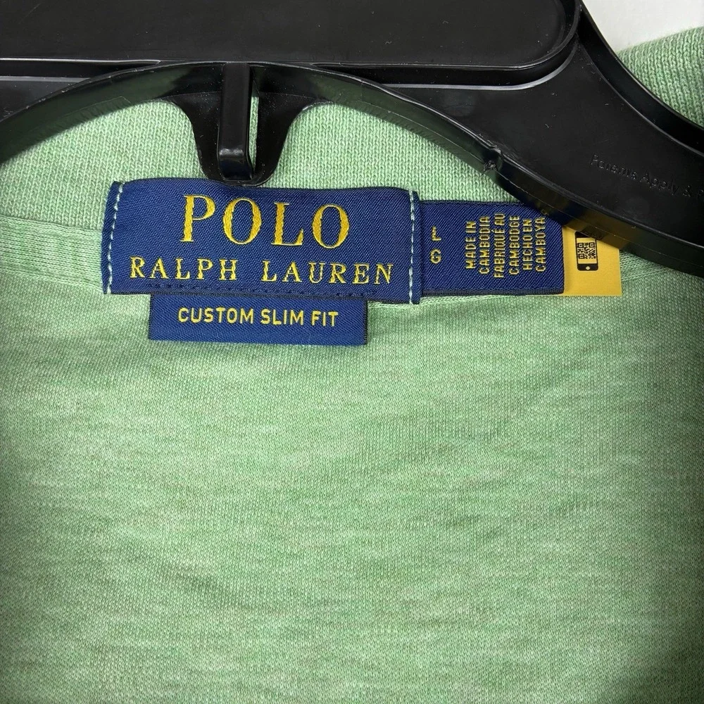 Polo Ralph Lauren Polo Shirt Mens Large Green Slim Fit Cotton Pony EUC
